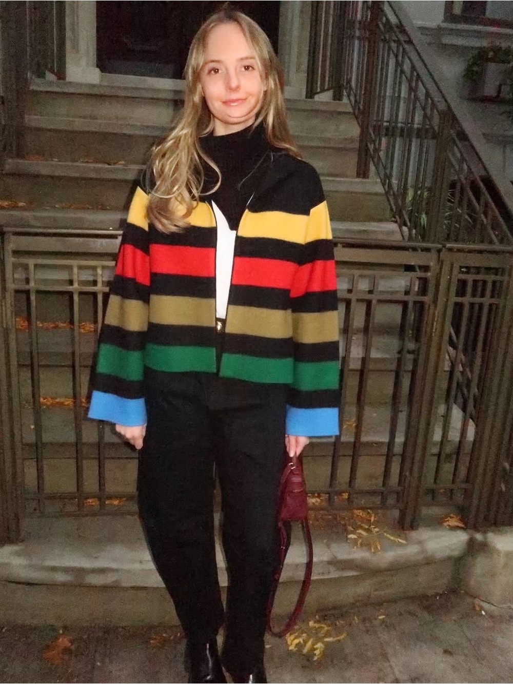 NWT ALICE + OLIVIA Pearson Collared Striped Sweater Jacket